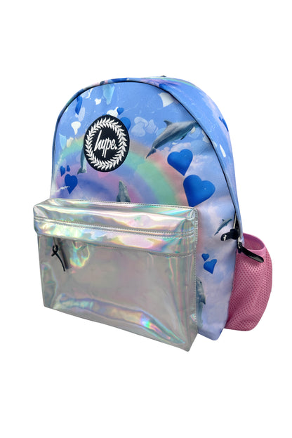 2-in-1 School Set - Rainbow Dolphin Backpack and Lunch Bag