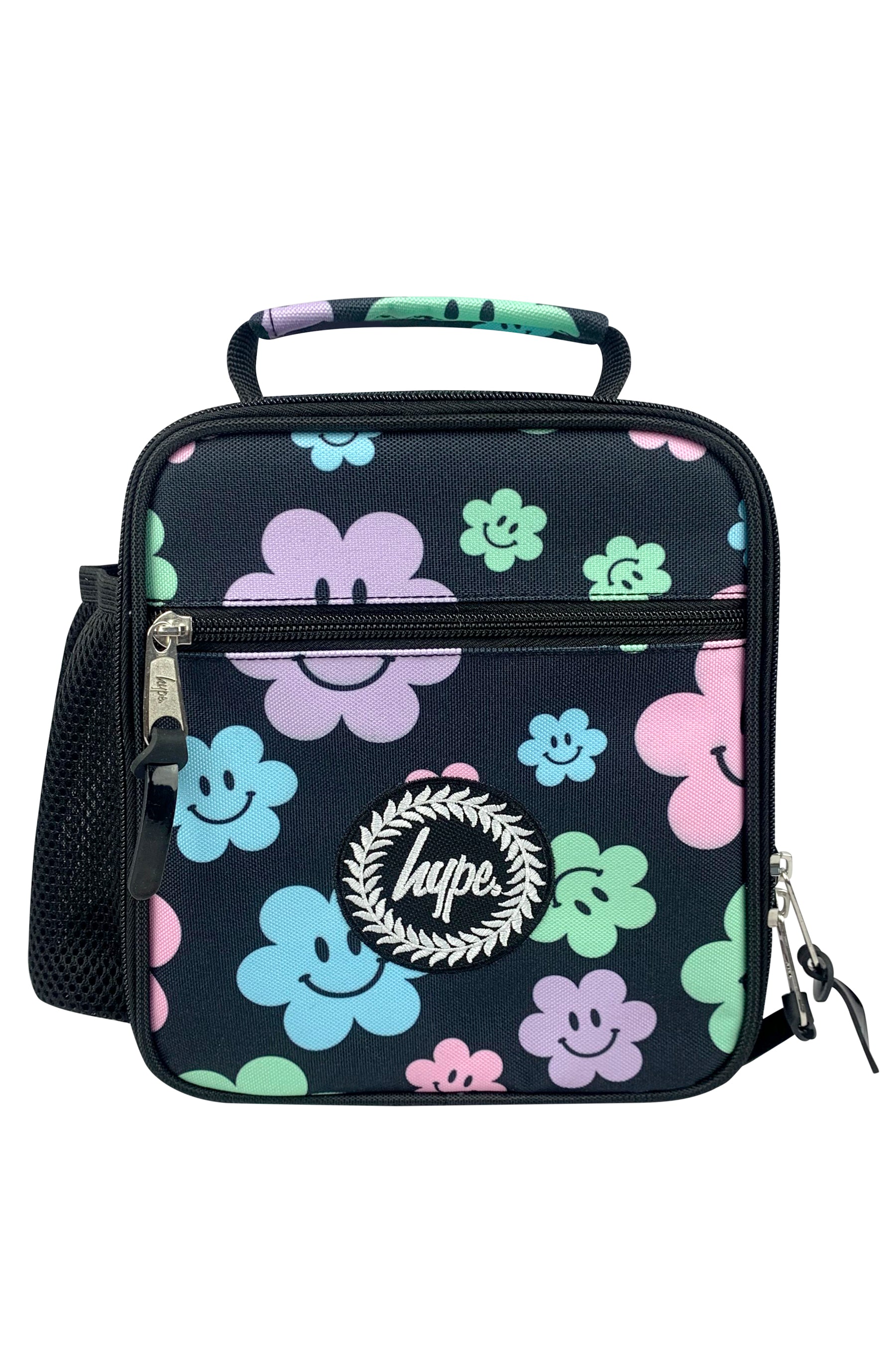 Black Happy Flowers Lunch Bag