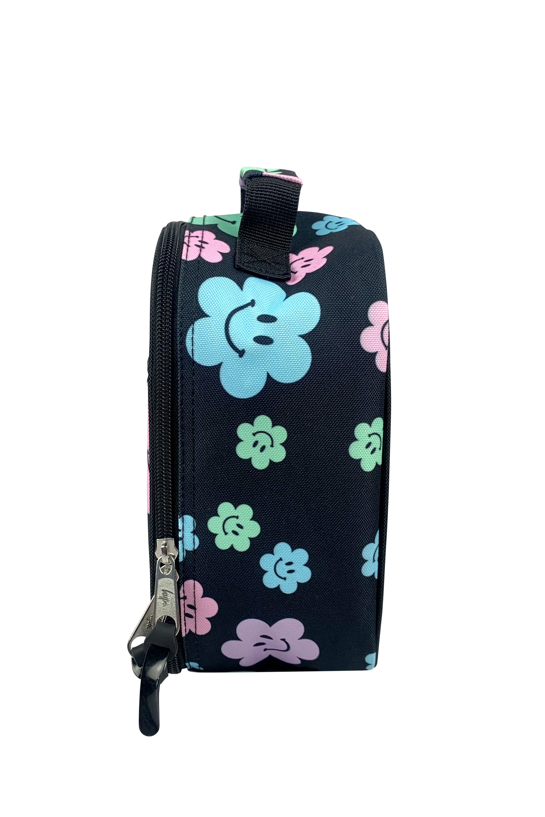 Black Happy Flowers Lunch Bag