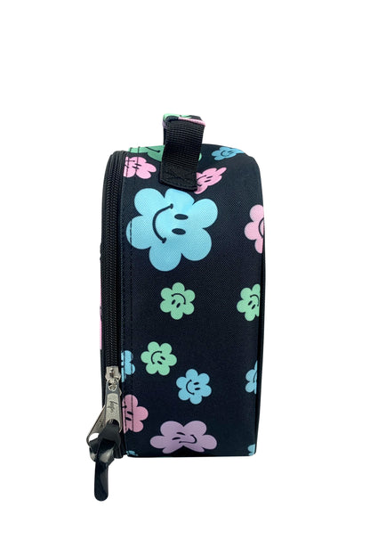 Black Happy Flowers Lunch Bag