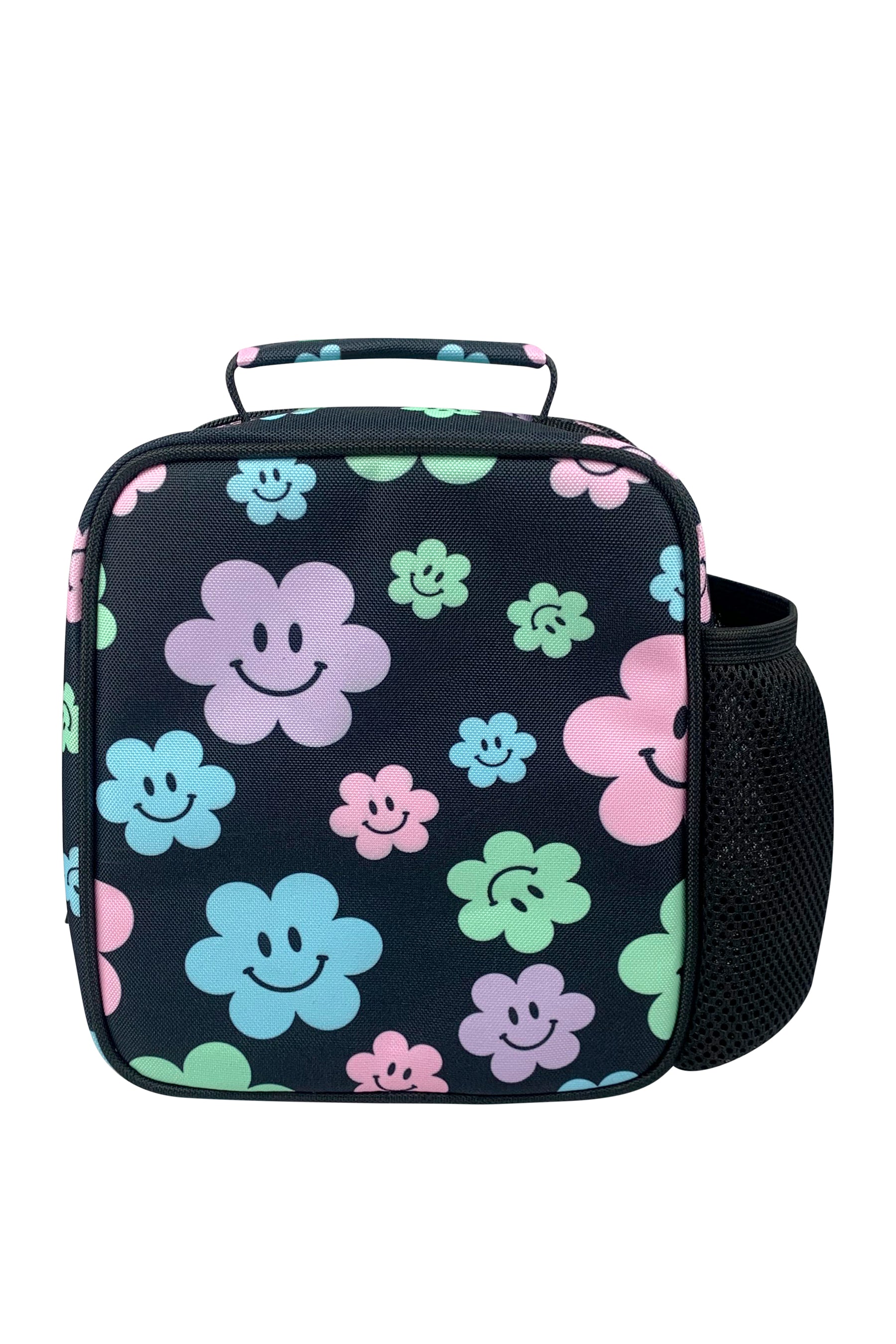 Black Happy Flowers Lunch Bag
