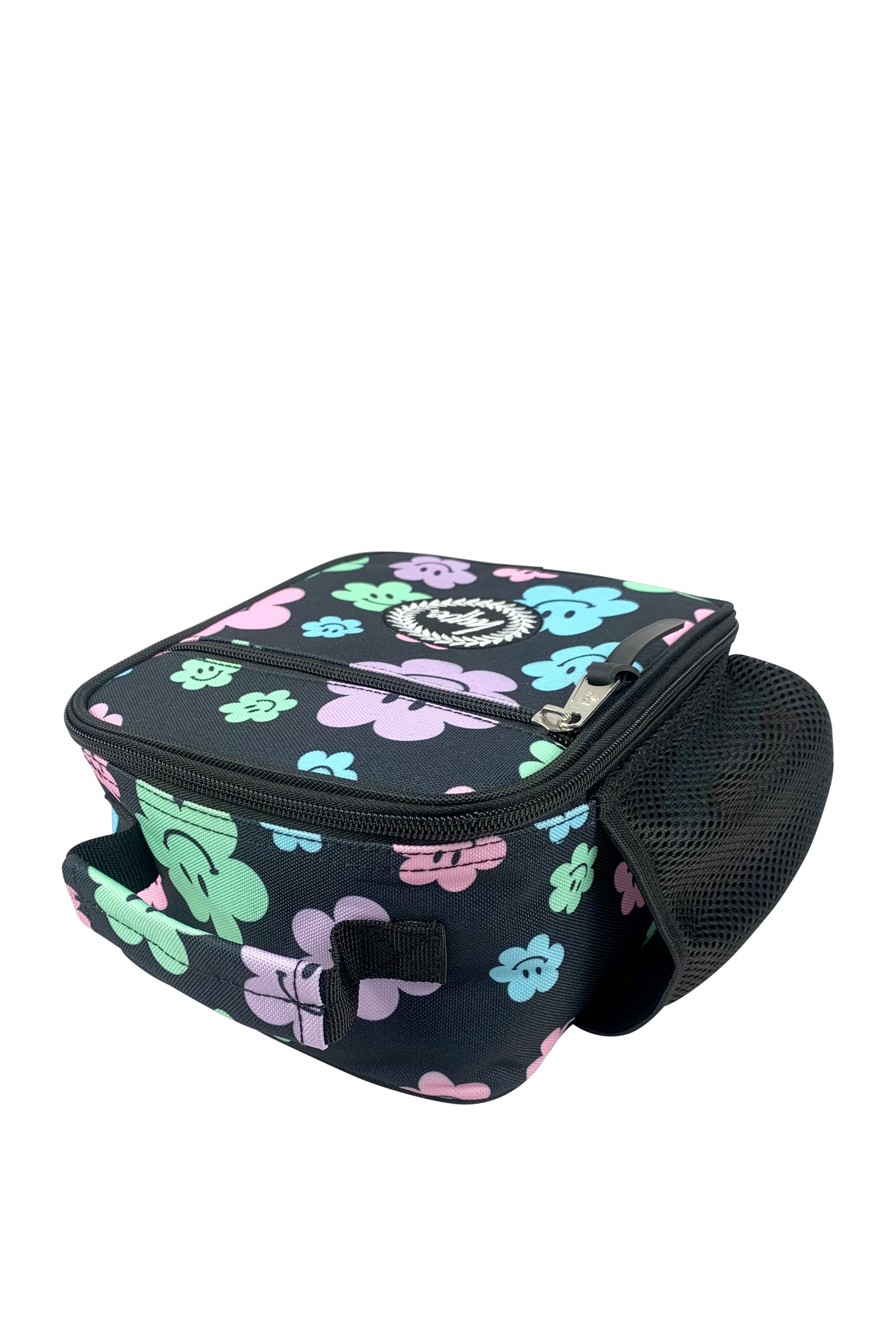 Black Happy Flowers Lunch Bag