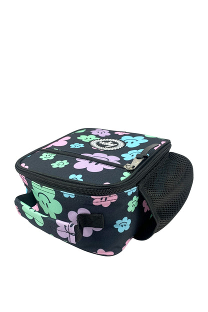 Black Happy Flowers Lunch Bag
