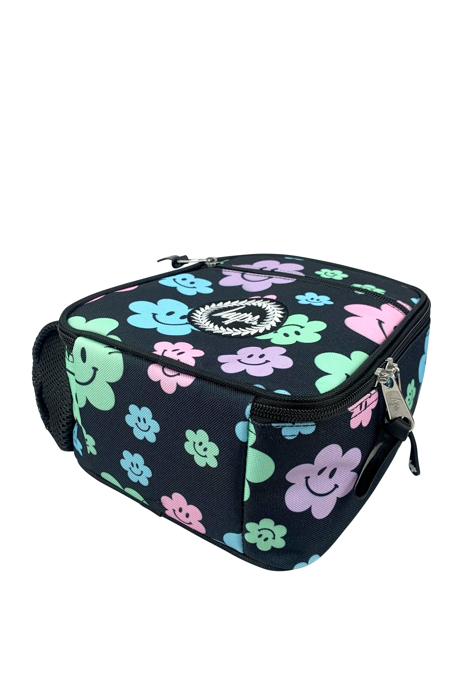 Black Happy Flowers Lunch Bag