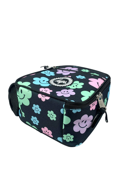 Black Happy Flowers Lunch Bag