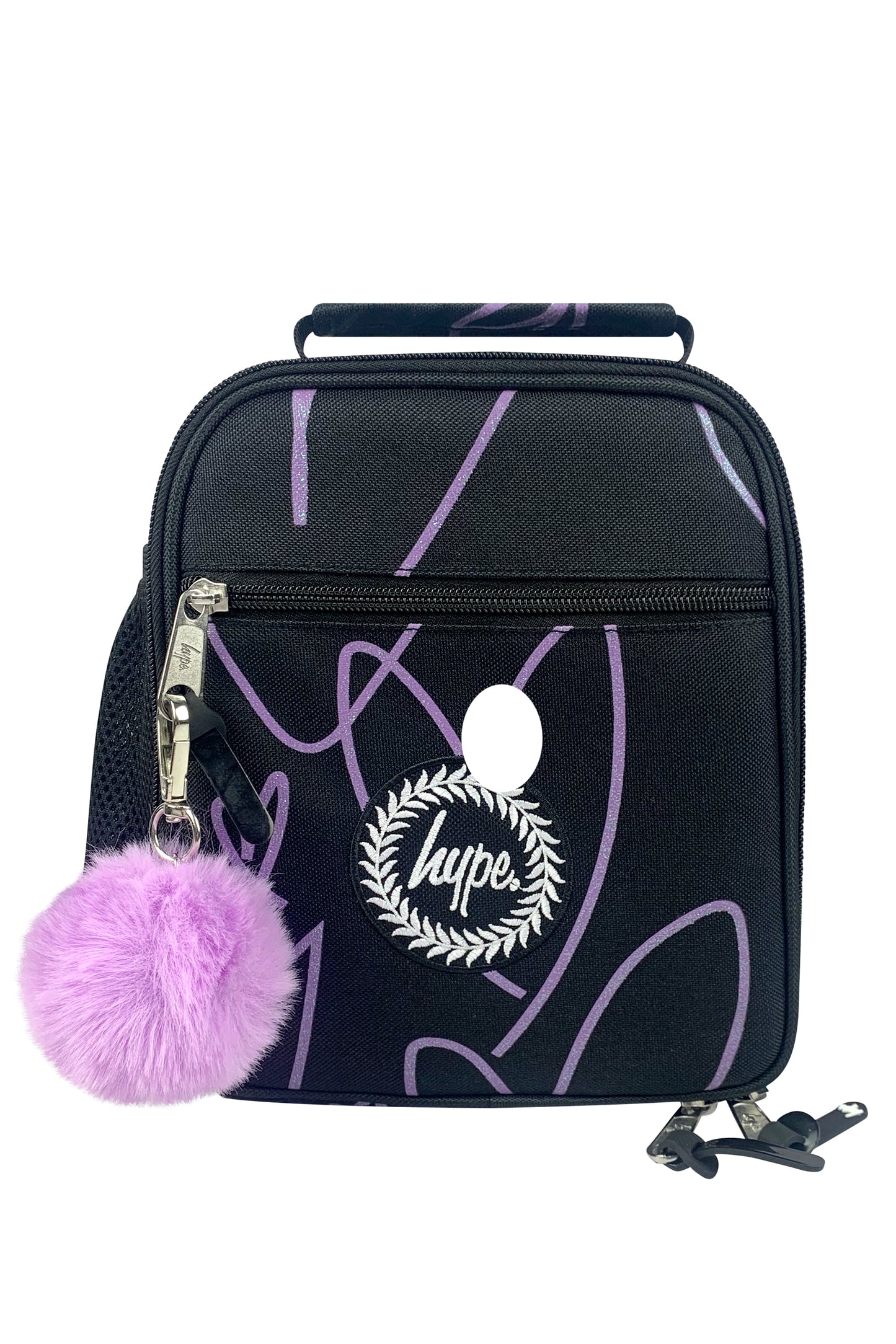 2-in-1 School Set - Purple Glitter Scribble Heart Backpack and Lunch Bag
