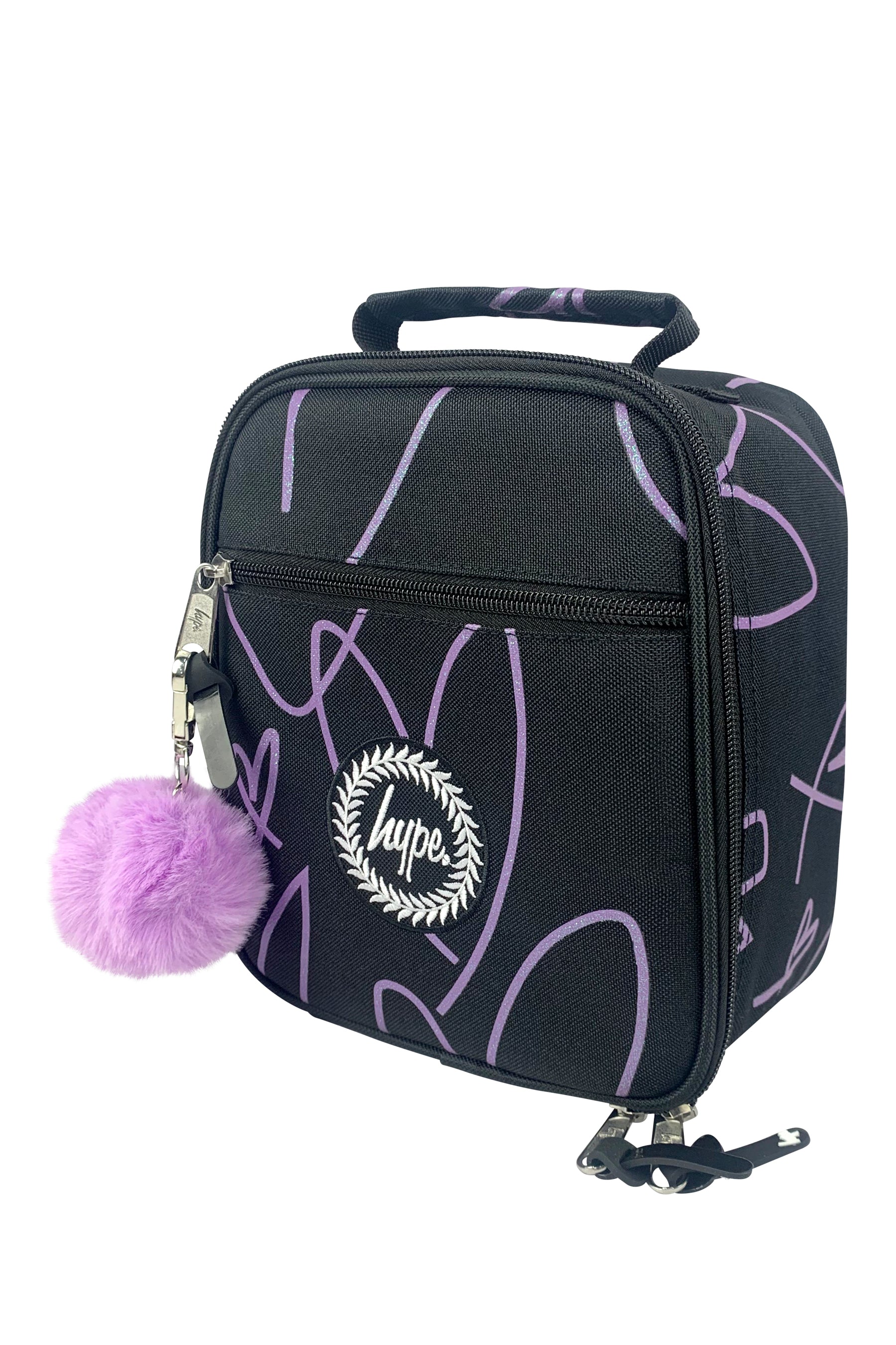 2-in-1 School Set - Purple Glitter Scribble Heart Backpack and Lunch Bag