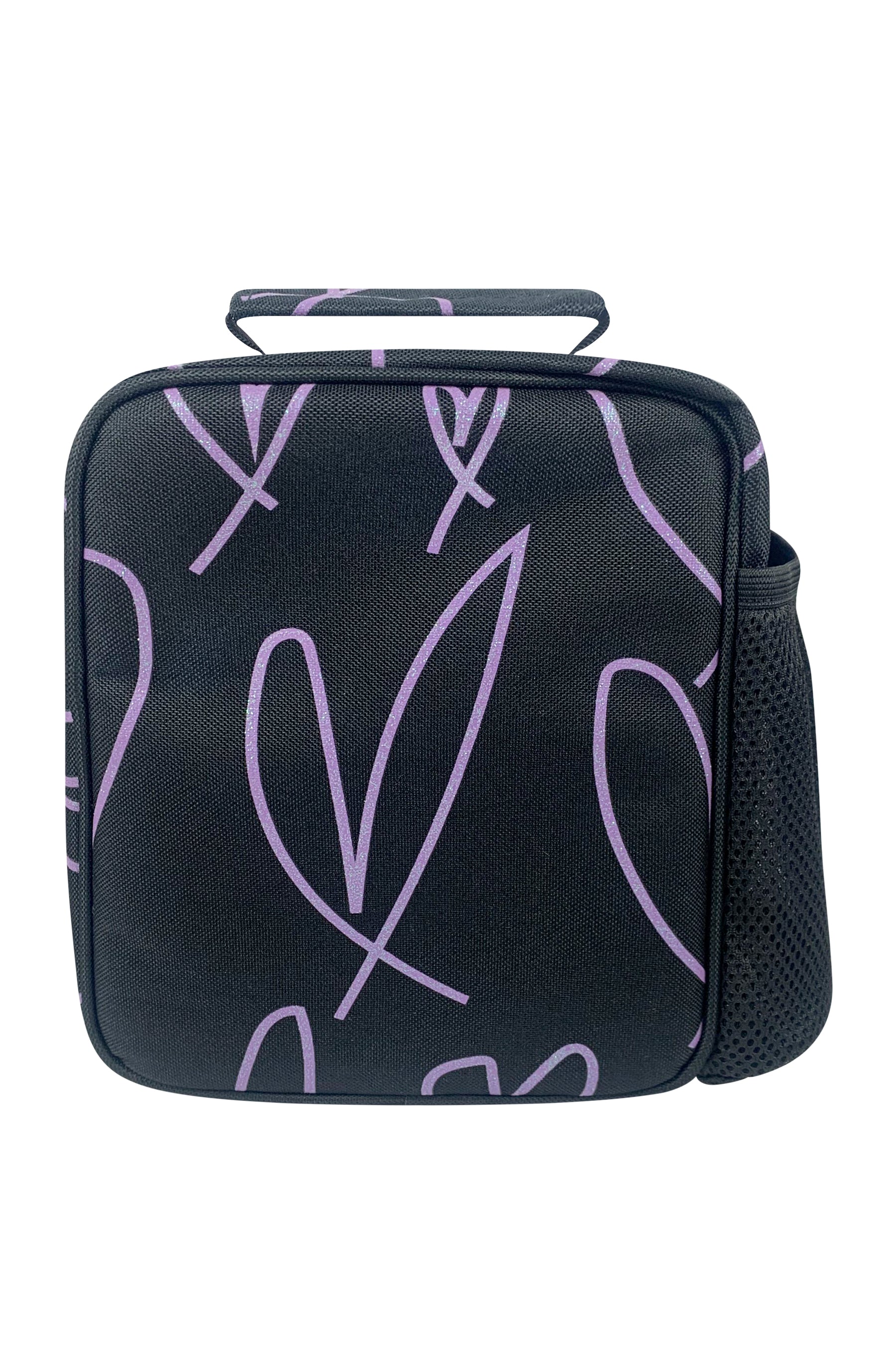 2-in-1 School Set - Purple Glitter Scribble Heart Backpack and Lunch Bag