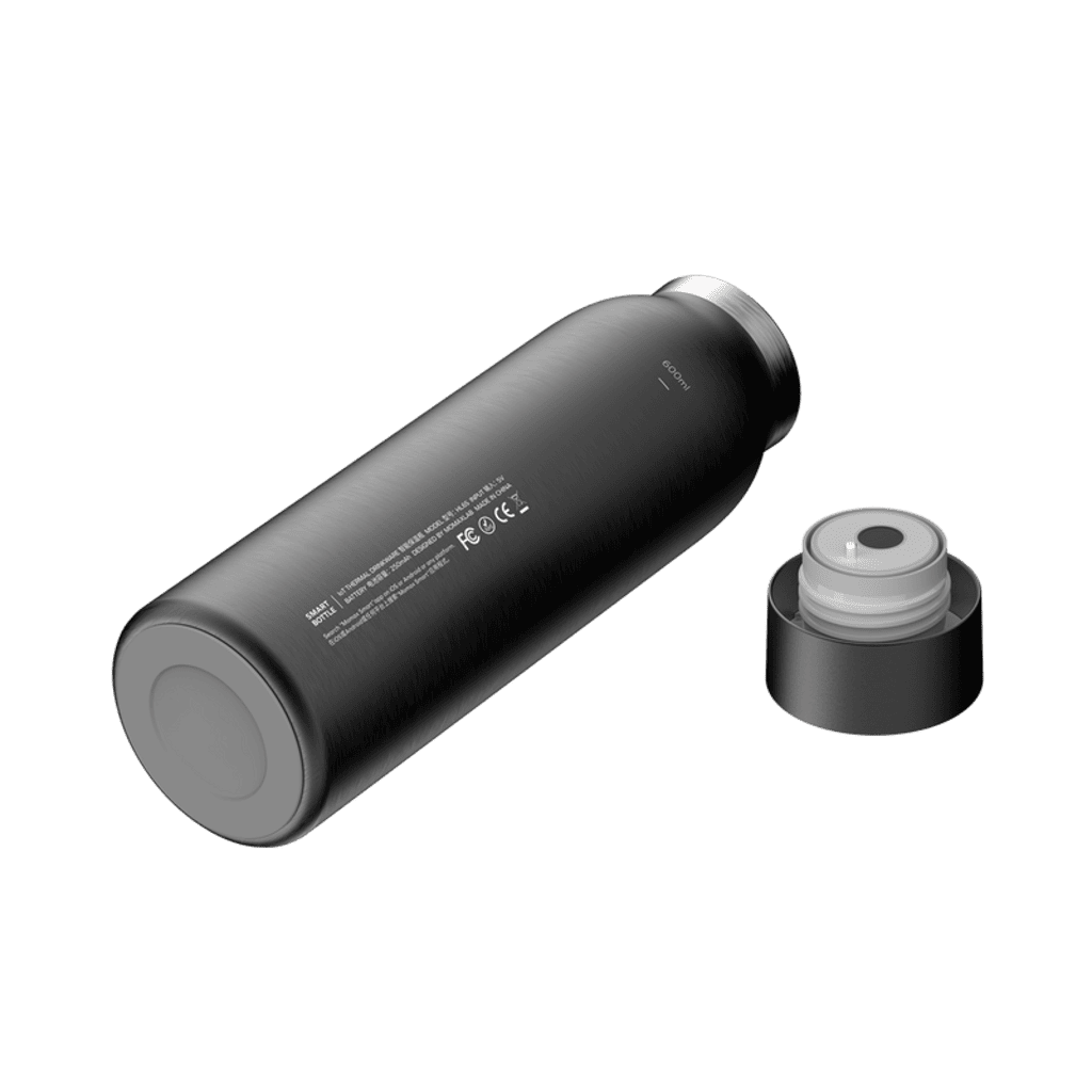 Black water bottle with cap on a transparent background