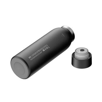 Black water bottle with cap on a transparent background