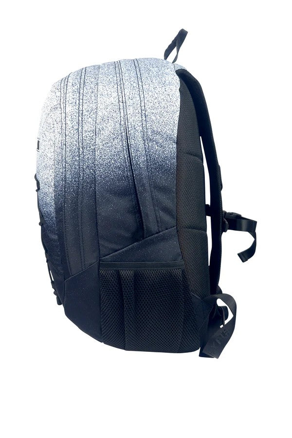 Backpack with gradient design from white to black on a white background