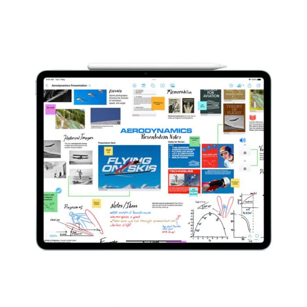 Tablet displaying a webpage with various elements on a white background