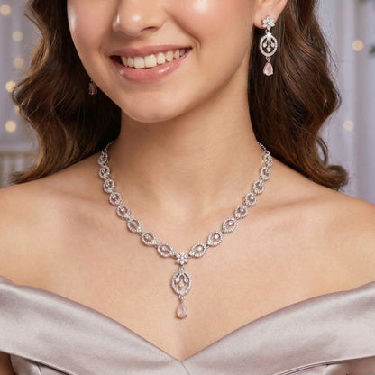 Blush Petal Necklace And Earrings Set