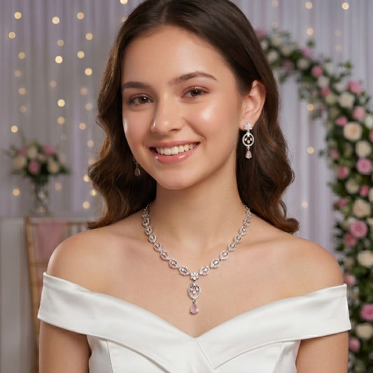 Blush Petal Necklace And Earrings Set