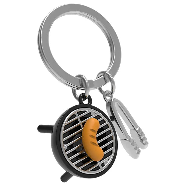 BBQ and Pincer Keyholder - Black, Chrome & Silicone - Shiny Chrome Rings