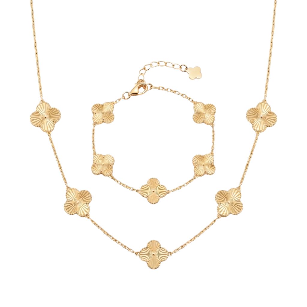 Four Leaf Clover Bracelet & Necklace Jewellery Set For Women