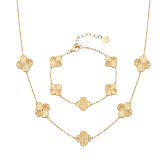Four Leaf Clover Bracelet & Necklace Jewellery Set For Women