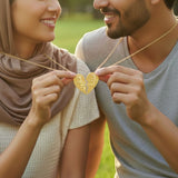 Arabic Name Split Heart Pendant Necklace Set