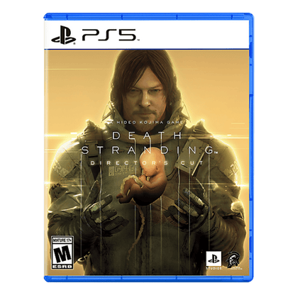 PlayStation 5 game case for 'Death Stranding' with a character holding a baby.