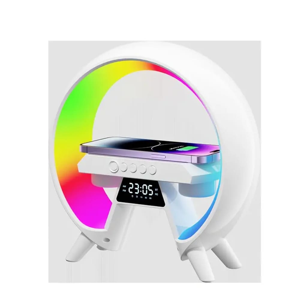 White night light with colorful gradient and digital display on a white background