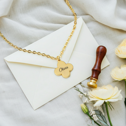 Clover Engraved Name Necklace