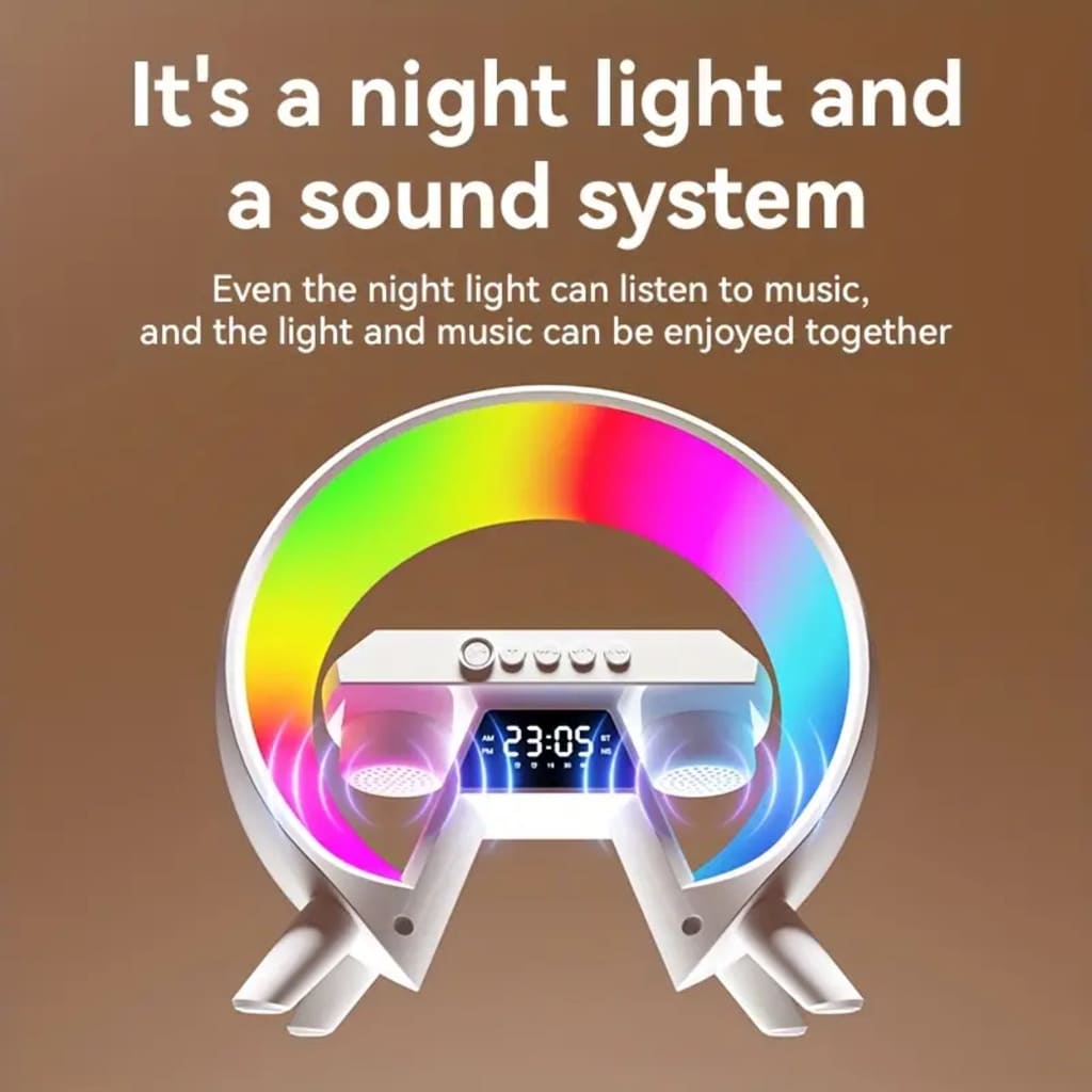 Multifunctional device with night light and sound system on a brown background