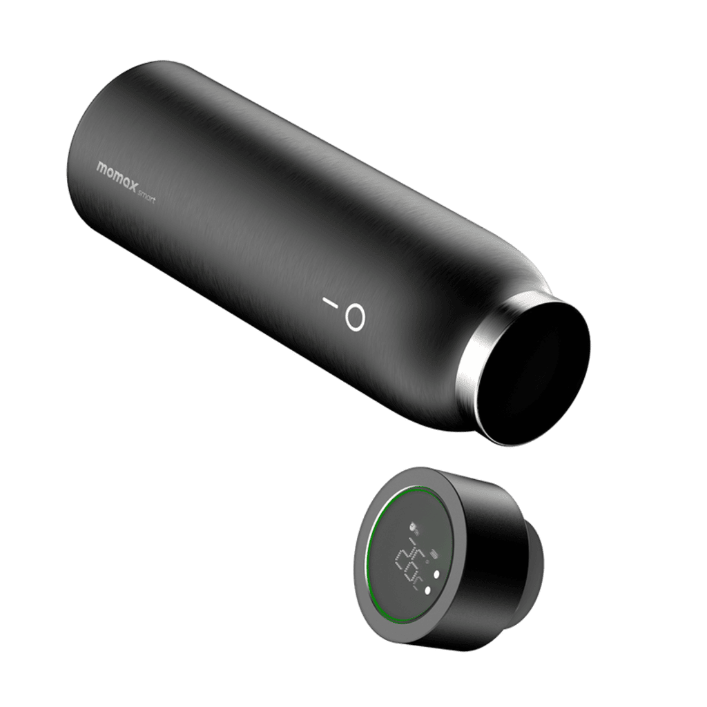 Black thermos bottle with a separate control unit on a transparent background