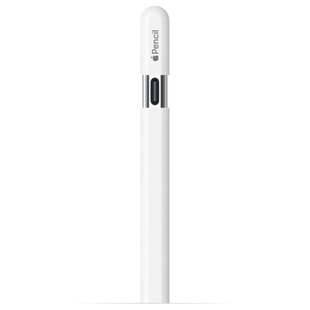 White stylus pen with Apple logo on a white background