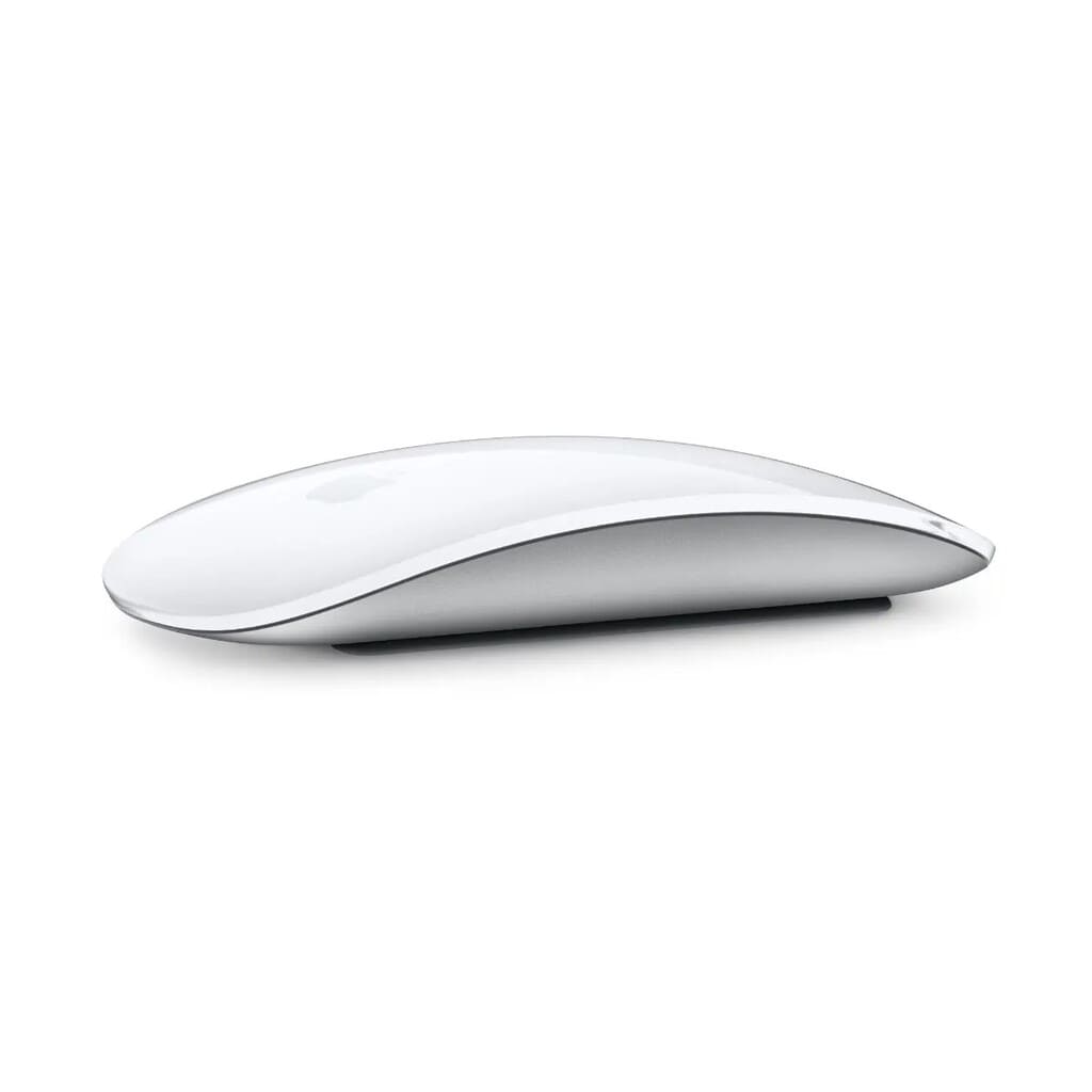 White Apple computer mouse on a white background