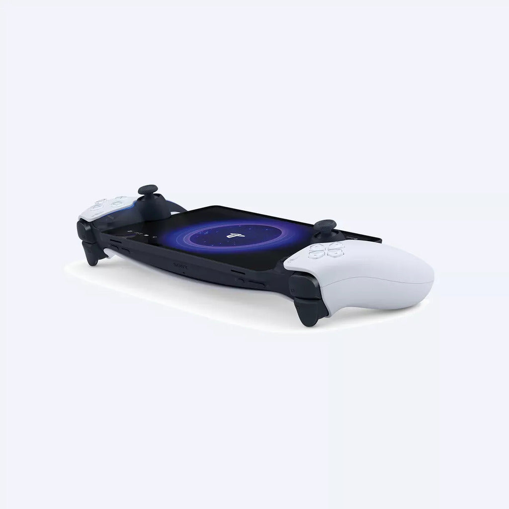 Gaming console with controllers on a white background