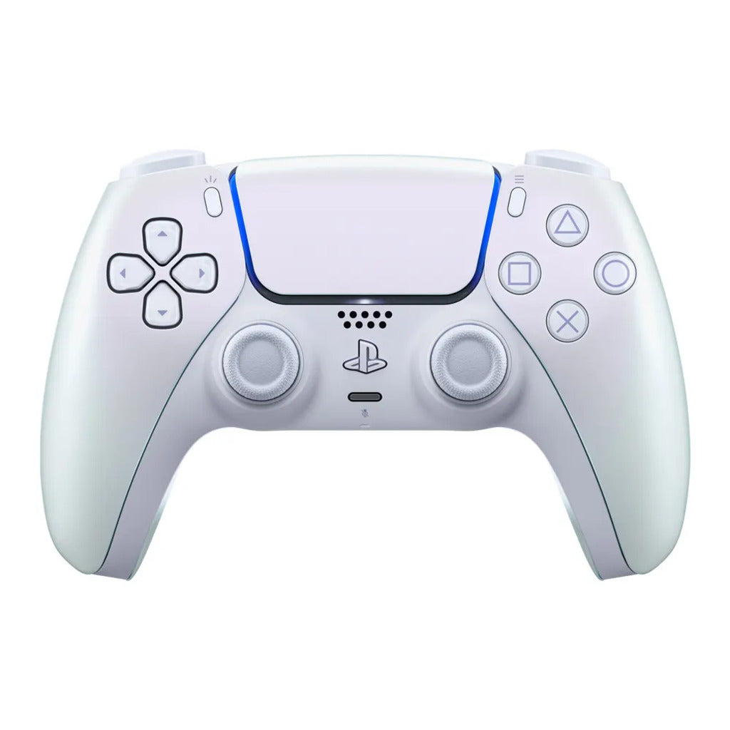 White gaming controller with PlayStation logo on a white background