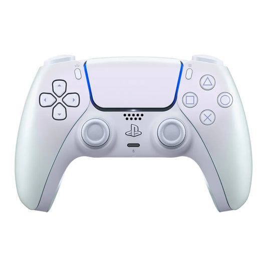 White gaming controller with PlayStation logo on a white background