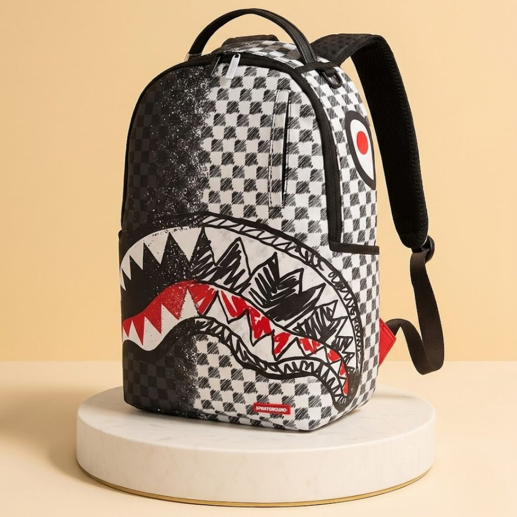 Sprayground Grey Check Scribble Split Deluxe Backpack