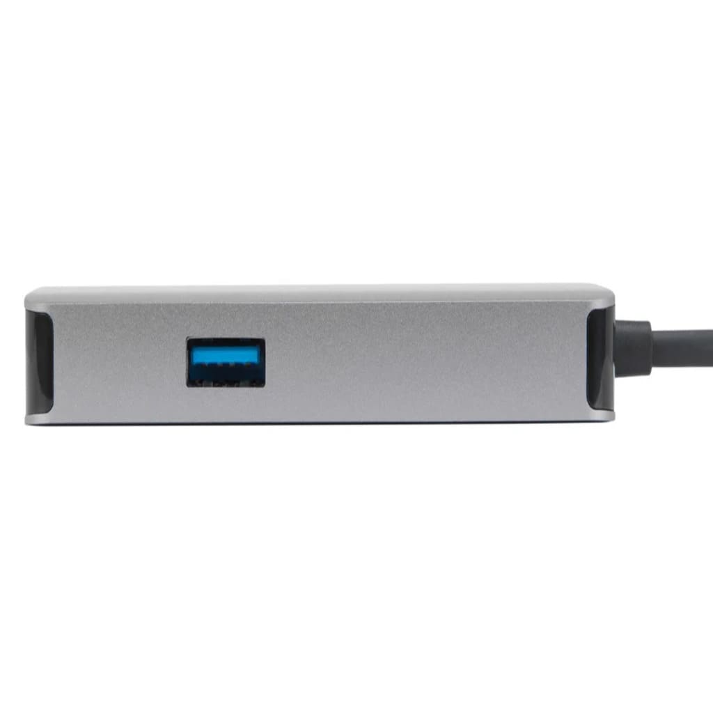 Silver USB hub with blue LED indicator on a white background