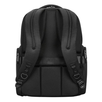 Black backpack on a white background