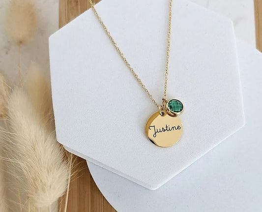 Engraved Name with birthstone Necklace