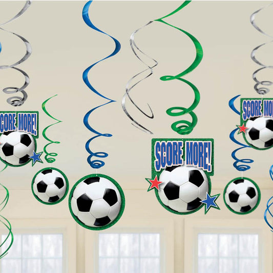 Soccer Swirl Decorations - 12 Pcs