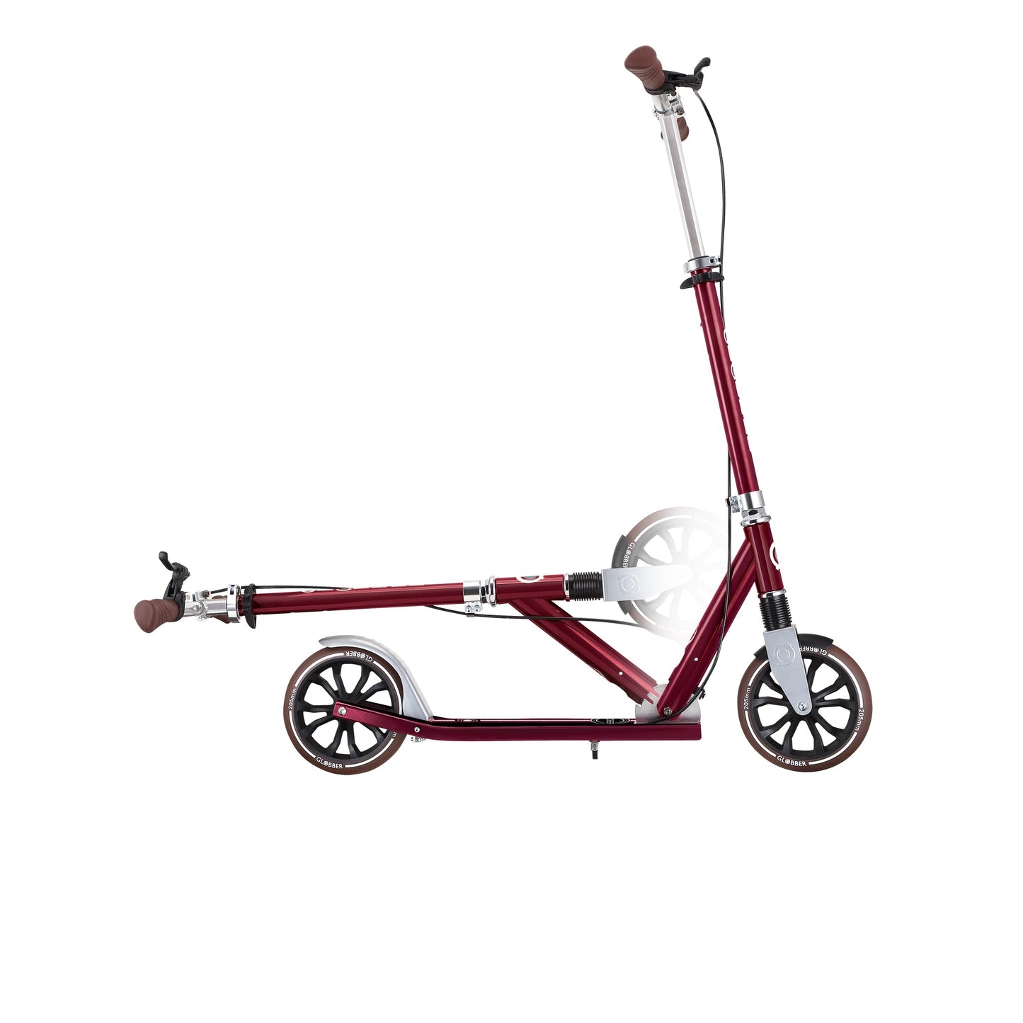 NL 205 Deluxe: Big Wheel Scooter with Handbrake for Kids and Teens - Vintage Dark Red