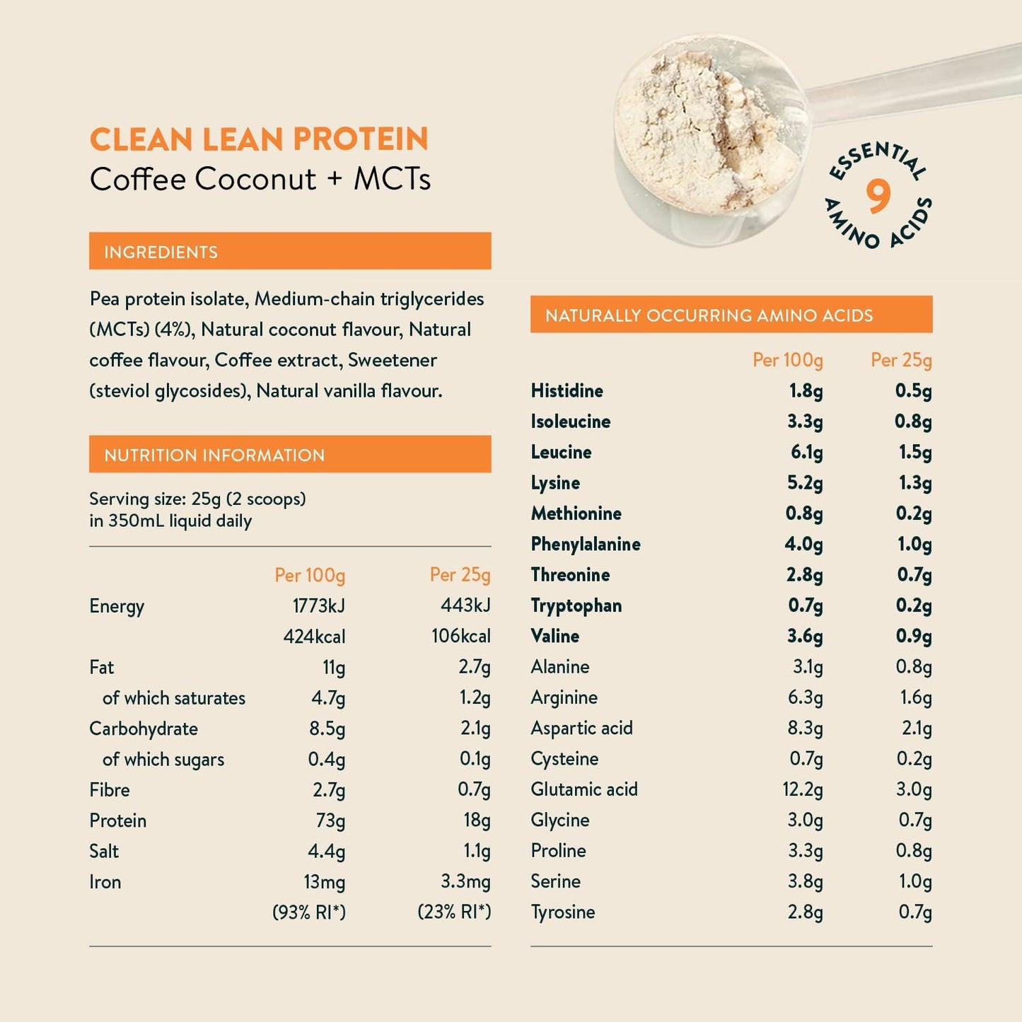Clean Lean Protein Functional Flavours, Coffee Coconut + MCTs 500g